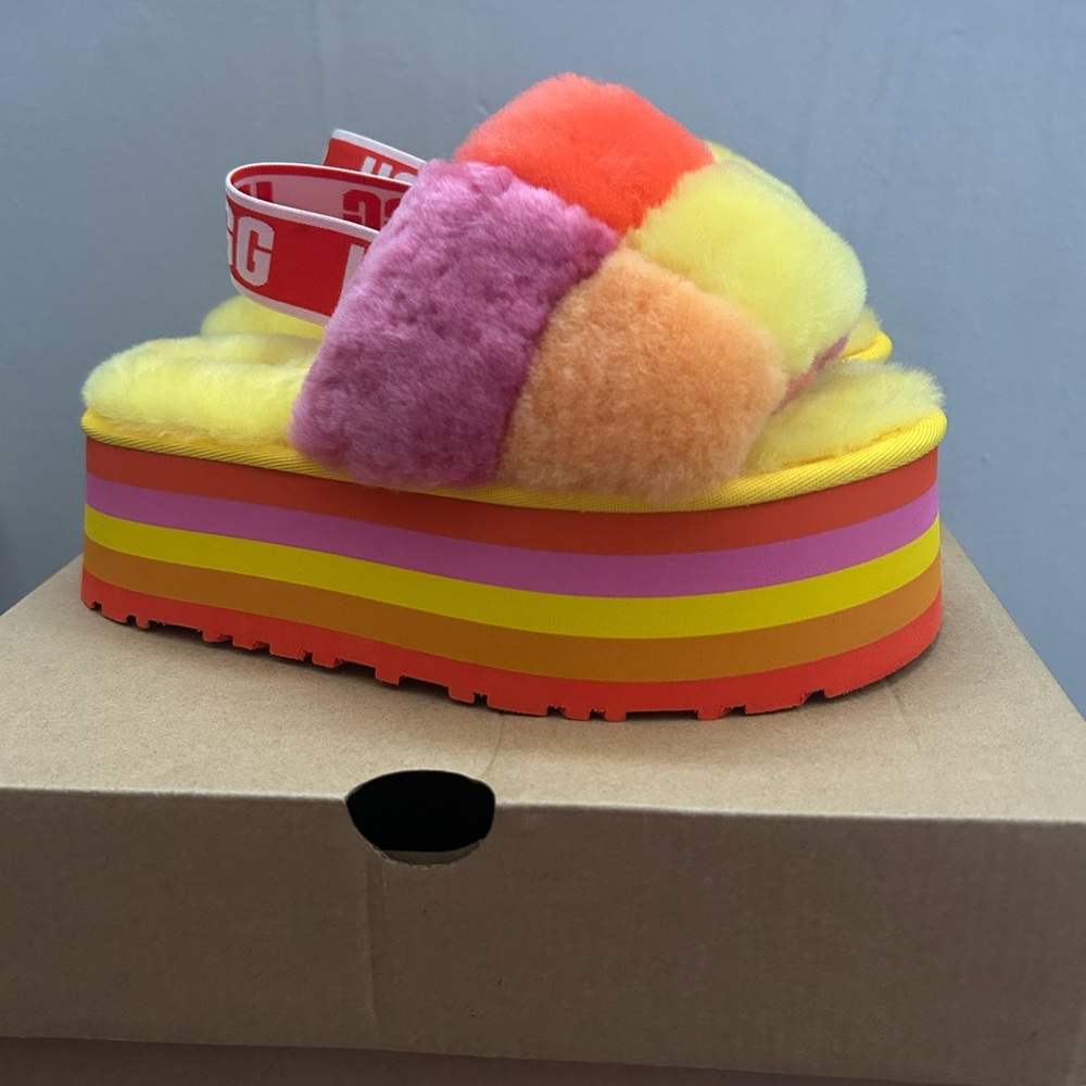 UGG Multicolor Fluffy Platform Sandals